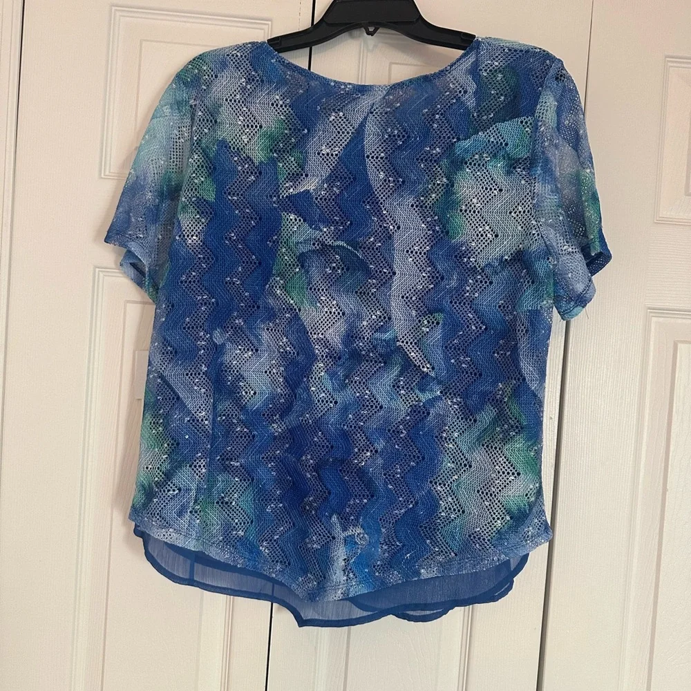Alfred Dunner Blue and Green Zigzag Blouse - Picture 3 of 3
